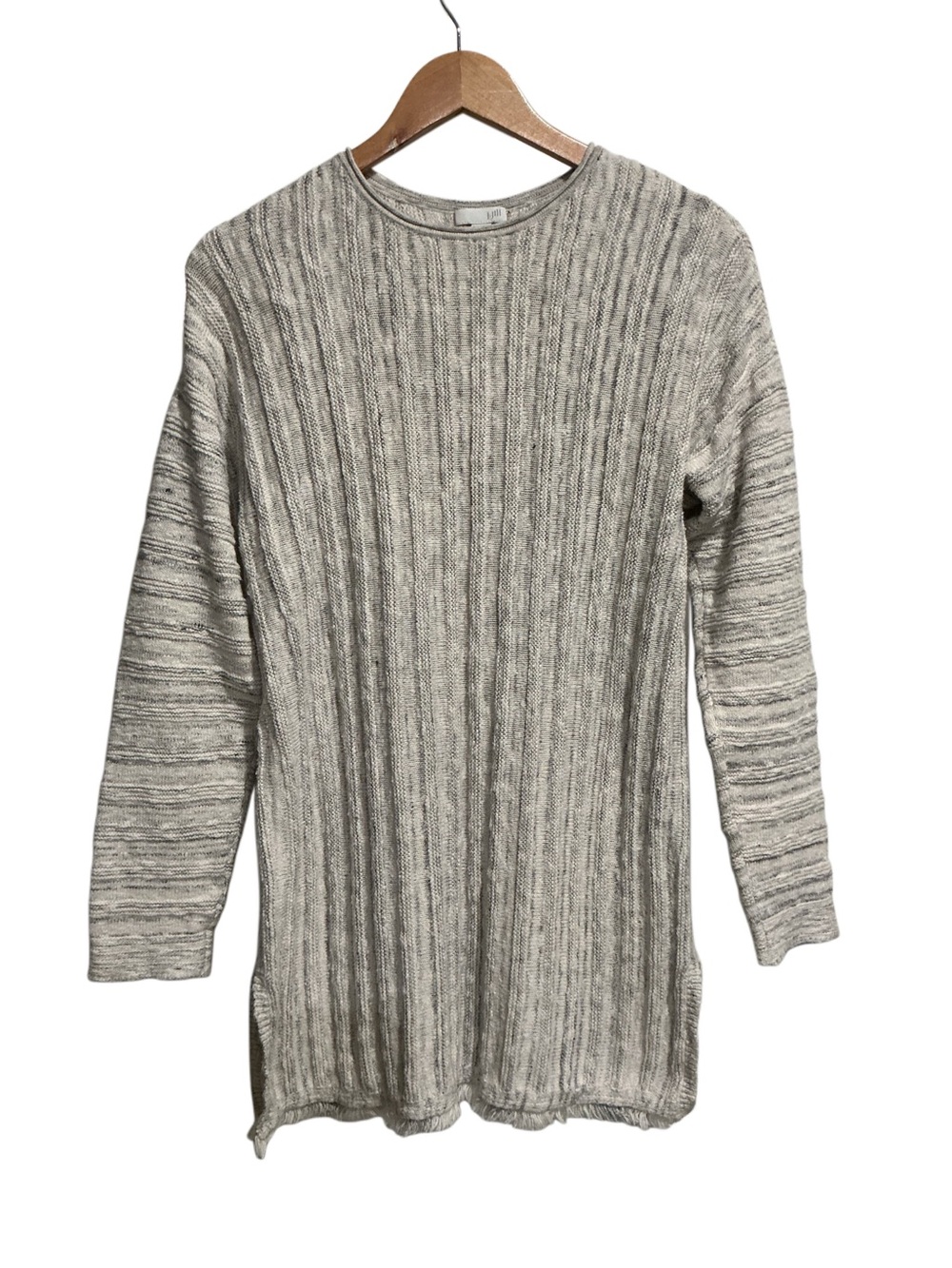 J. Jill Button-Back Tunic Knit Sweater Vertical Ribbing Heather Gray